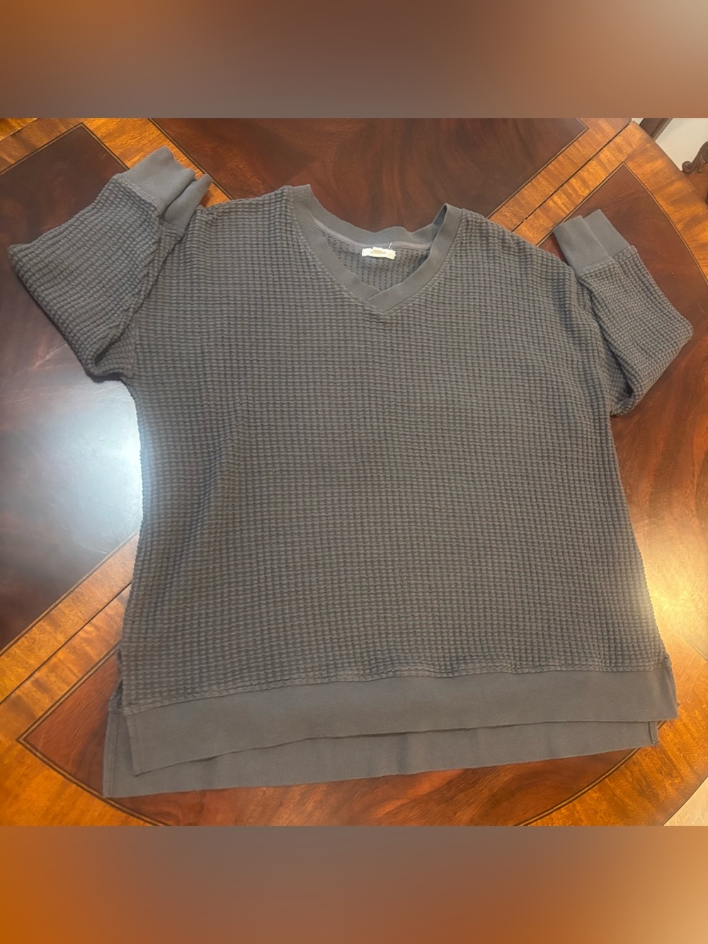 Maurices Charcoal Gray Waffle Knit Long Sleeve V-Neck Top Cozy Sweater 2X